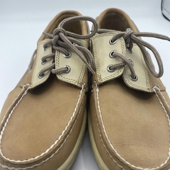SPERRY Men's Billfish 3 Eye Lace Up Boat Shoes TAN/BEIGE 799023 SP152 sz 9 -VGUC - Picture 6 of 8
